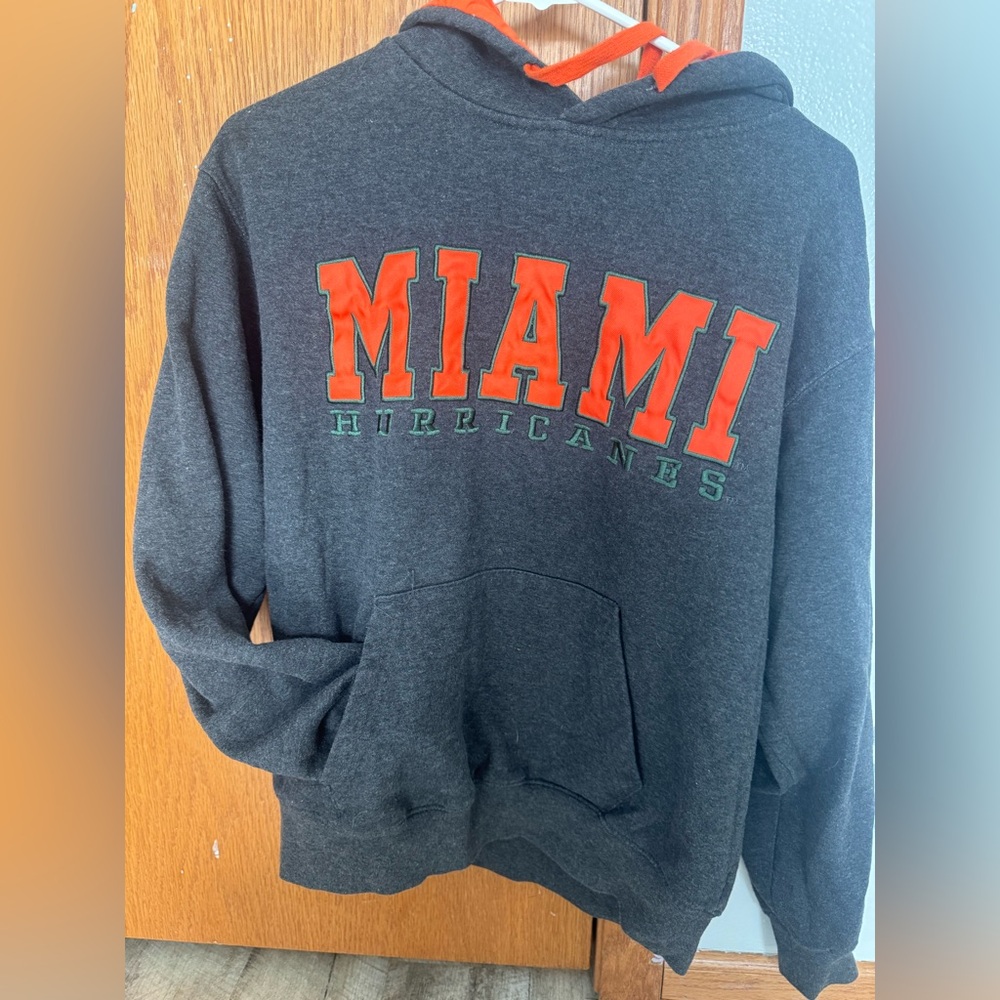 Stadium Athletics MIAMI HURRICANES grey hoodie stitched logo size MEDIUM
